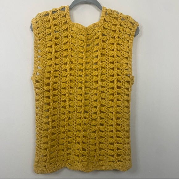 Vintage 1970’s Handmade Crochet Marigold Mustard Yellow Sweater Vest OS - Picture 5 of 7